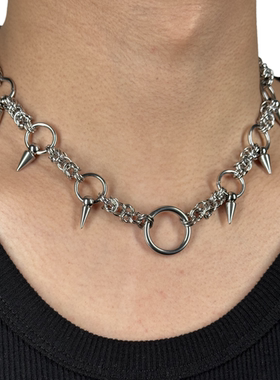 小众朋克圆环尖刺choker嘻哈Y2K辣妹重工钛钢项链男酷ins不掉色