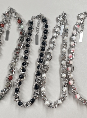 钛钢高品质欧美缠绕珍珠男女嘻哈百搭小众设计高级感项链潮流个性