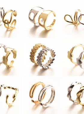 欧美S925银戒指个性女生 不规则原创设计食指戒男士厚镀18K金白金