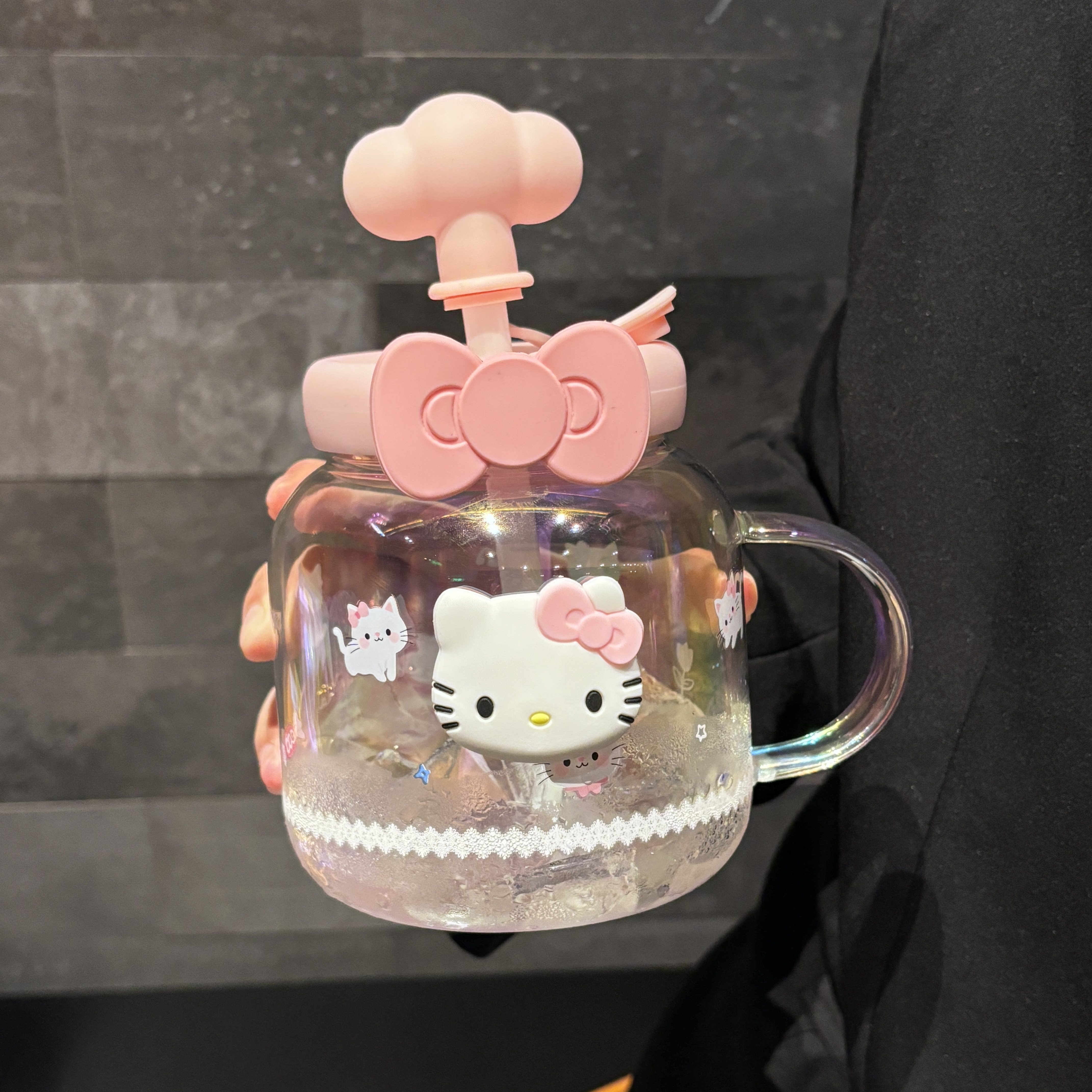 Hellokitty玻璃杯大容量吸管水杯女生高颜值可爱泡茶杯学生桌面杯
