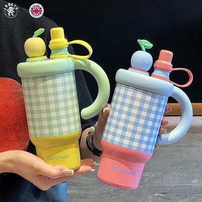 格纹ins简约保温杯2025新款水杯