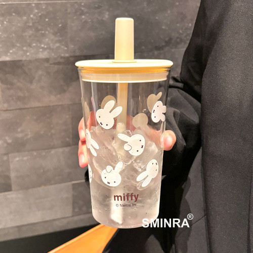 米菲高硼硅玻璃水杯夏季吸管杯