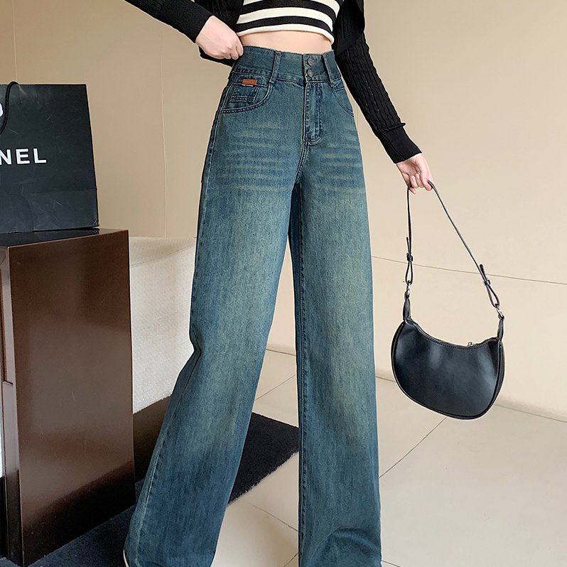 玖月春装新款胖mm大码高腰宽松阔腿裤梨形腿粗显瘦直筒牛仔裤,女装/女士精品,大码裤装,淘宝优惠券,粉丝福利购,淘宝优惠卷