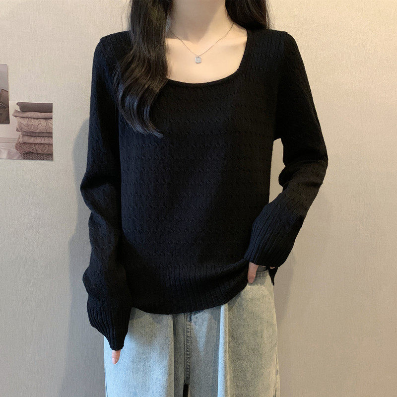 玖月大码女装2025早春装新款百搭方领长袖针织衫软糯正肩宽松上衣,女装/女士精品,大码内搭,淘宝优惠券,粉丝福利购,淘宝优惠卷