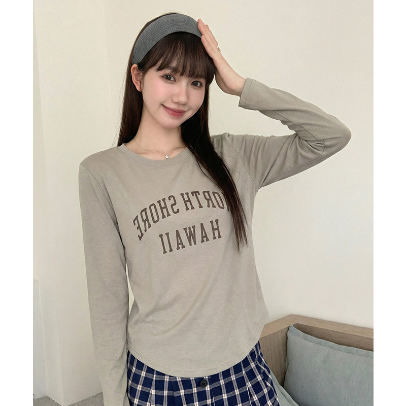 玖月美式复古长袖t恤女2026新款上衣洋气小衫内搭打底衫