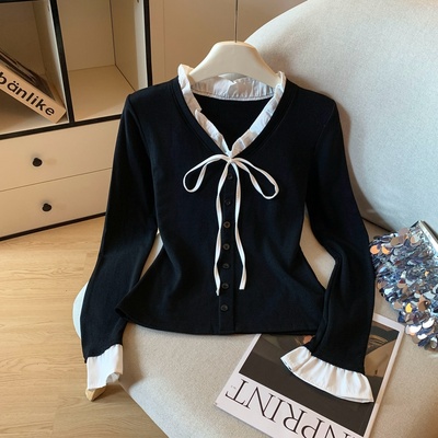 [玖月]韩系假两件T恤女秋冬穿搭设计感小众修身内搭打底衫上衣