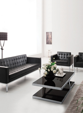 简约真皮沙发  黑色商务办公沙发 接待沙发 会客室组合办公沙发