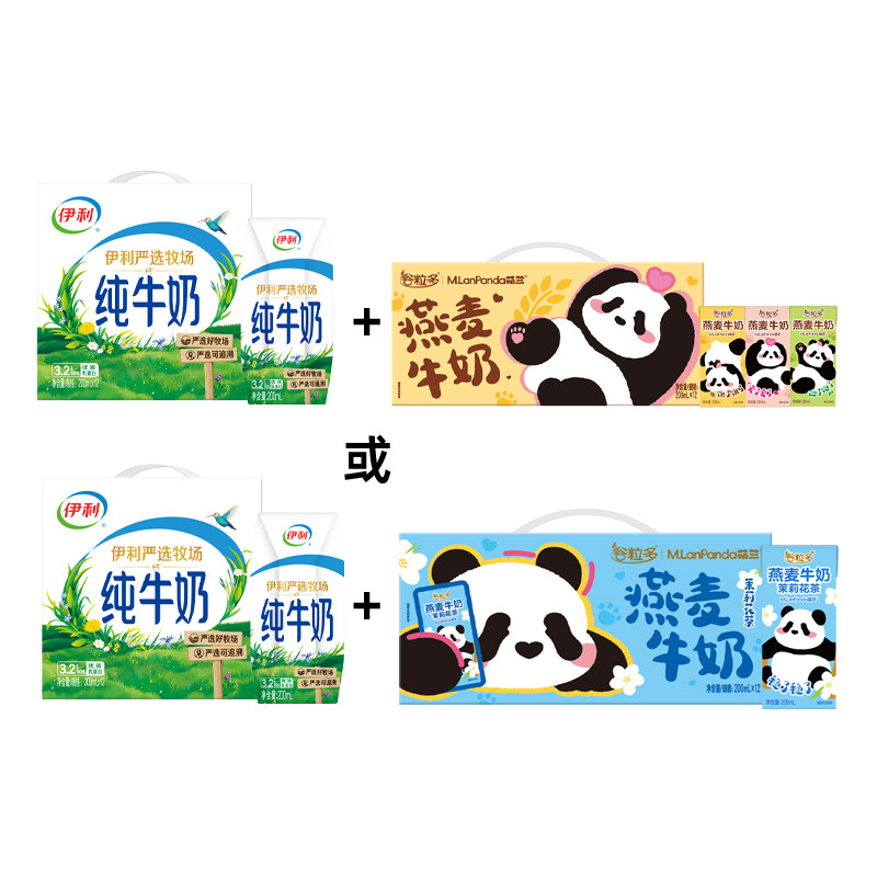 伊利纯牛奶1箱+【萌兰装】谷粒多燕麦/茉莉花茶燕麦牛奶整箱MS