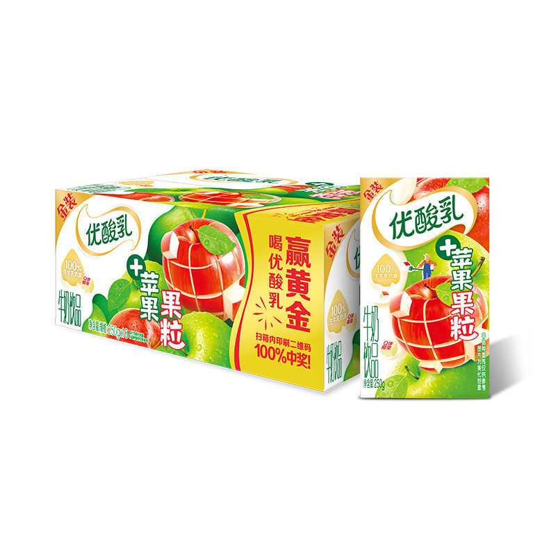 【百补】伊利金装优酸乳苹果果粒果粒牛奶饮品250g*16盒