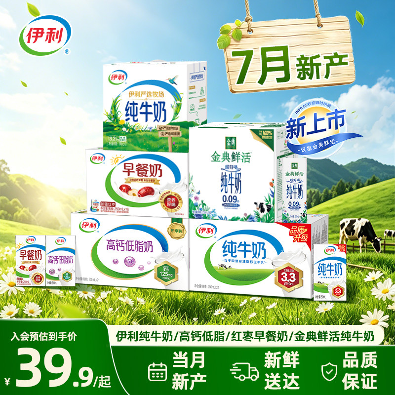 [7月产]伊利金典鲜活纯牛奶/高钙低脂牛奶/营养纯牛奶/红枣早餐奶