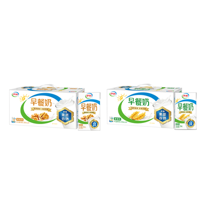 伊利旗舰店早餐奶核桃味/麦香味250ml*24盒囤货装学生营养奶百补