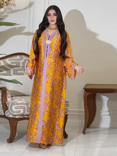 middle east style robe 中东时尚印花烫钻连衣裙迪拜女士民族风