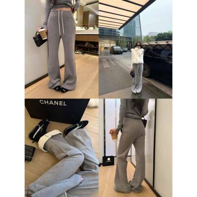 绒supernniiyy 超模裤&绵毛GAG桑蚕丝加加厚显瘦羊抽绳喇叭裤长裤