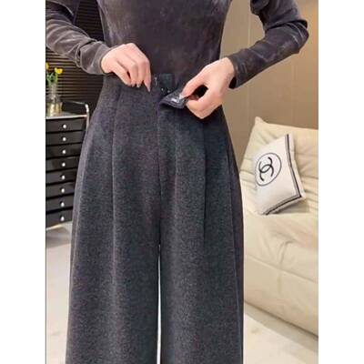 大尺码加绒毛呢休裤2025新款高腰显瘦闲宽春松BDA垂季感直筒窄版