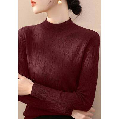 羊毛肌理高级感修身0上衣9012BY#S女装225新秋冬半高领长袖款针织