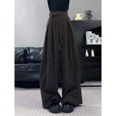 高腰IVA垂感双面绒阔西0装裤女瘦秋冬225新款宽松显直筒拖地长裤