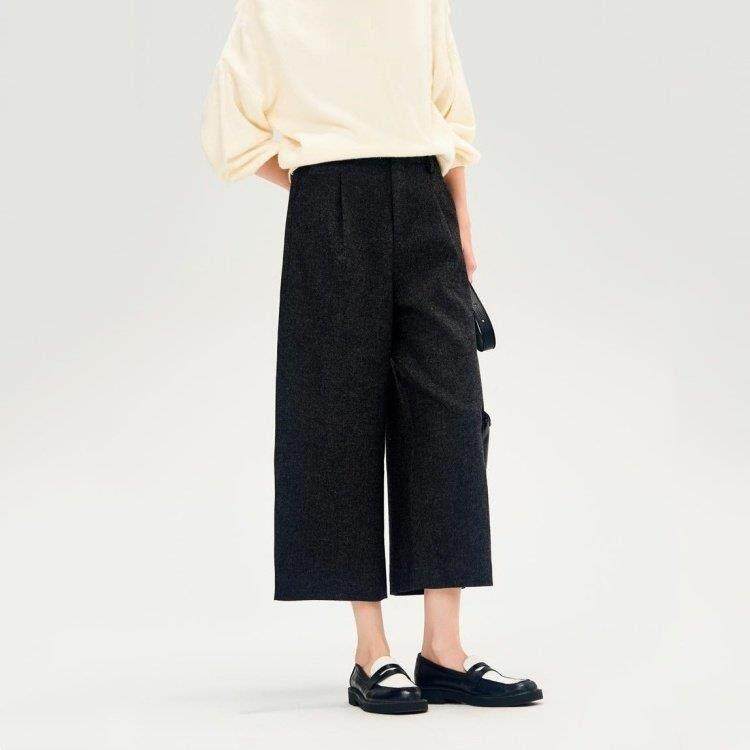 小个子高级裤灰羊毛西装2025秋冬休闲复古百九分阔腿裤大尺码胖mW