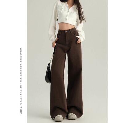 高宽级垂感咖色阔腿仔裤秋女冬加绒2025新款高腰松A249262高个子