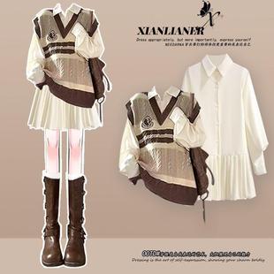 学院风马甲套装 巨好看 裙 女装 草原旅游穿搭波西米亚连衣裙子秋季