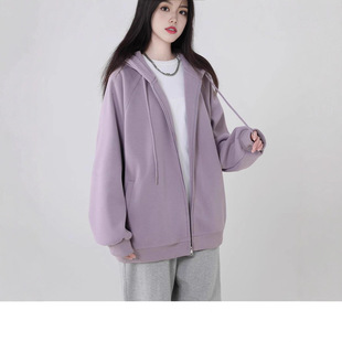 2025新款宽松开衫双层连帽拉链卫衣宽松初秋bm外套女款韩系慵懒