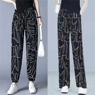 4XL冰丝阔腿裤 防晒户外跑步休闲运动裤 女士夏季 雪纺速干裤 薄款