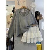 套装 秋季 吊带上衣半身裙时尚 设计感百搭毛针织衫 纯欲风穿搭女新款