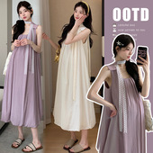 甜美辣妈显高显瘦减龄韩版 新款 遮肚花苞挂脖 2025夏季 孕妇装