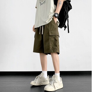 潮流美式 子显瘦五分裤 军绿色工装 男休闲直筒棉质裤 宽松 裤 夏季