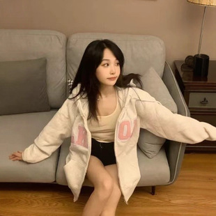 2025新款宽松开衫连帽绣花拉链卫衣宽松初秋bm外套女款韩系慵懒