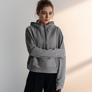 灰客秋冬女士半拉链连帽衫100%美丽诺羊毛卫衣奴滑雪速干衣套头衫