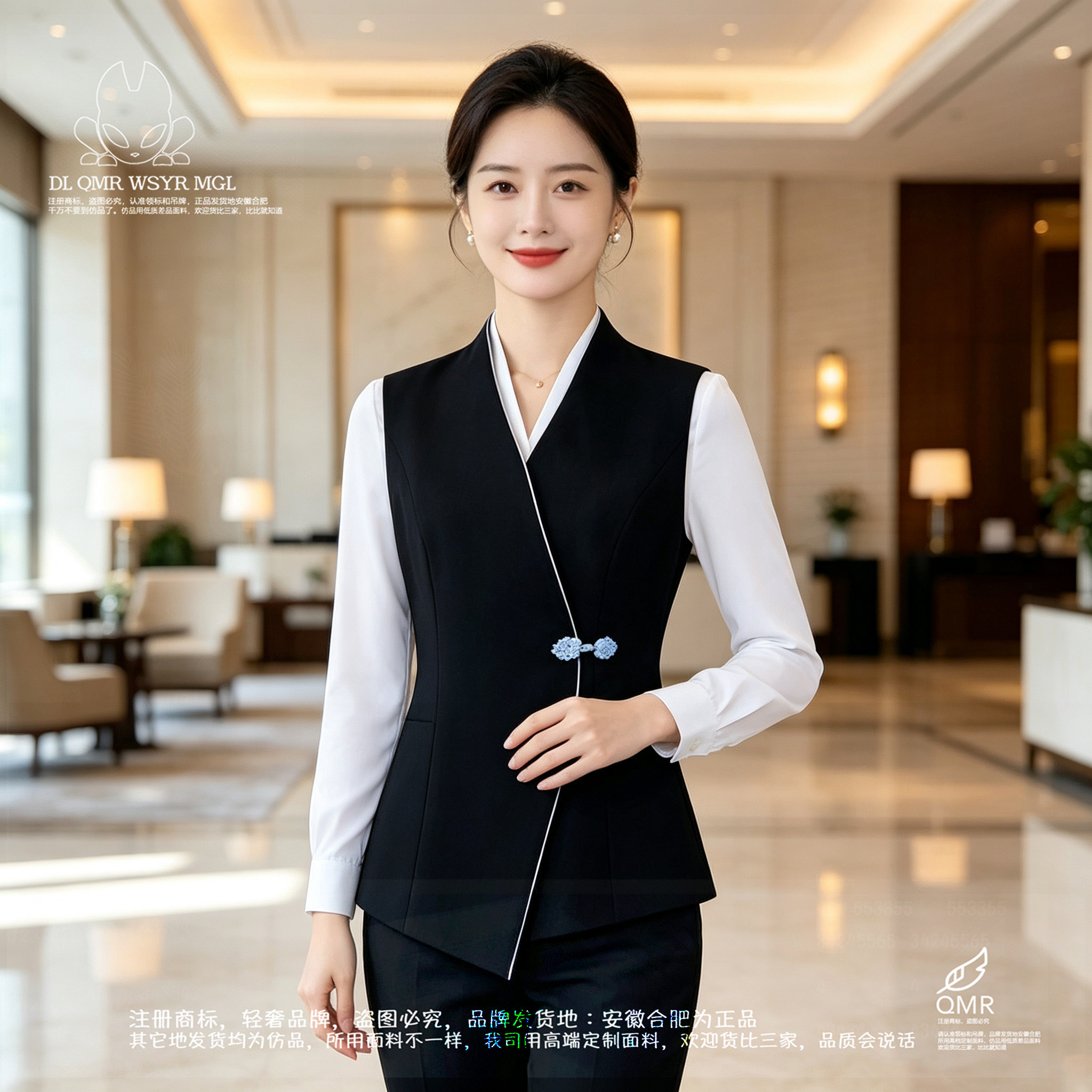 7608定制中国风盘扣收腰无袖西装马甲女装职业上衣高档外套