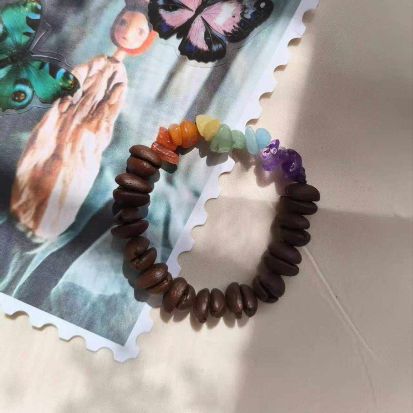 （真咖啡豆）手串手工新中式手链天然石百香籽椰片拼接咖啡豆手串