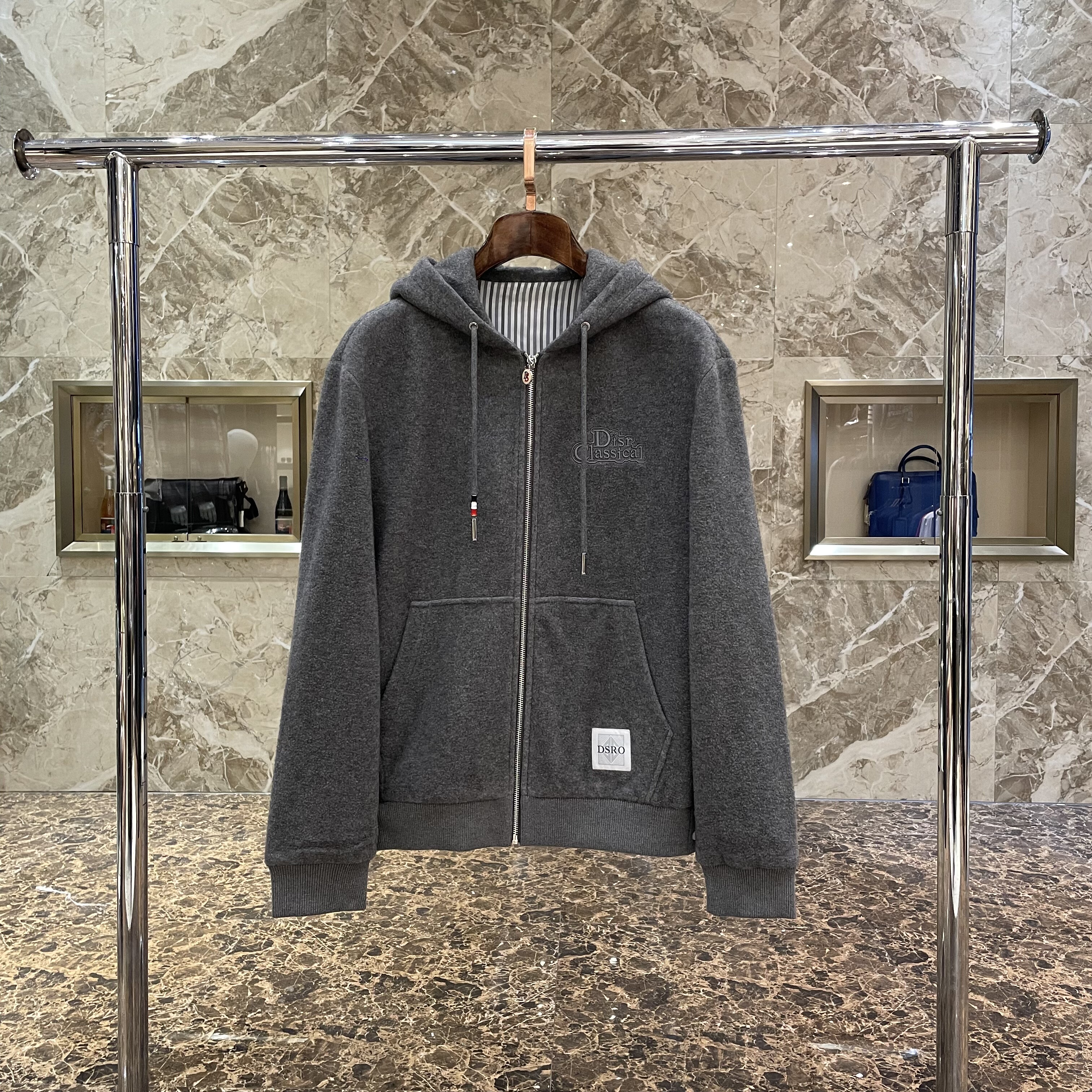 DOSERMO丹西摩男装2025冬季新款轻奢男平绒连帽夹克卫衣外套正品