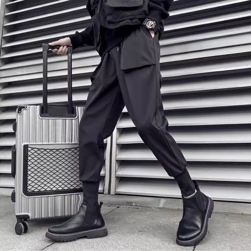 潮牌裤子男韩版潮流痞帅宽松裤垮裤纯色休闲哈伦裤痞帅潮男裤