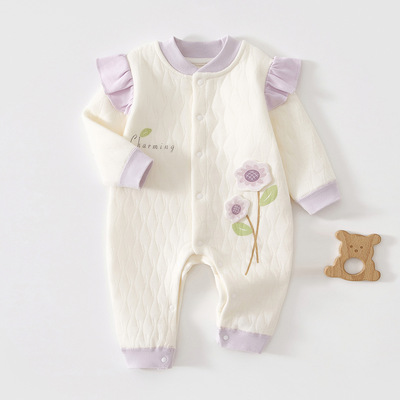 婴儿夹棉连体衣新生儿宝宝秋冬A类纯棉内搭打底加厚保暖哈衣爬服