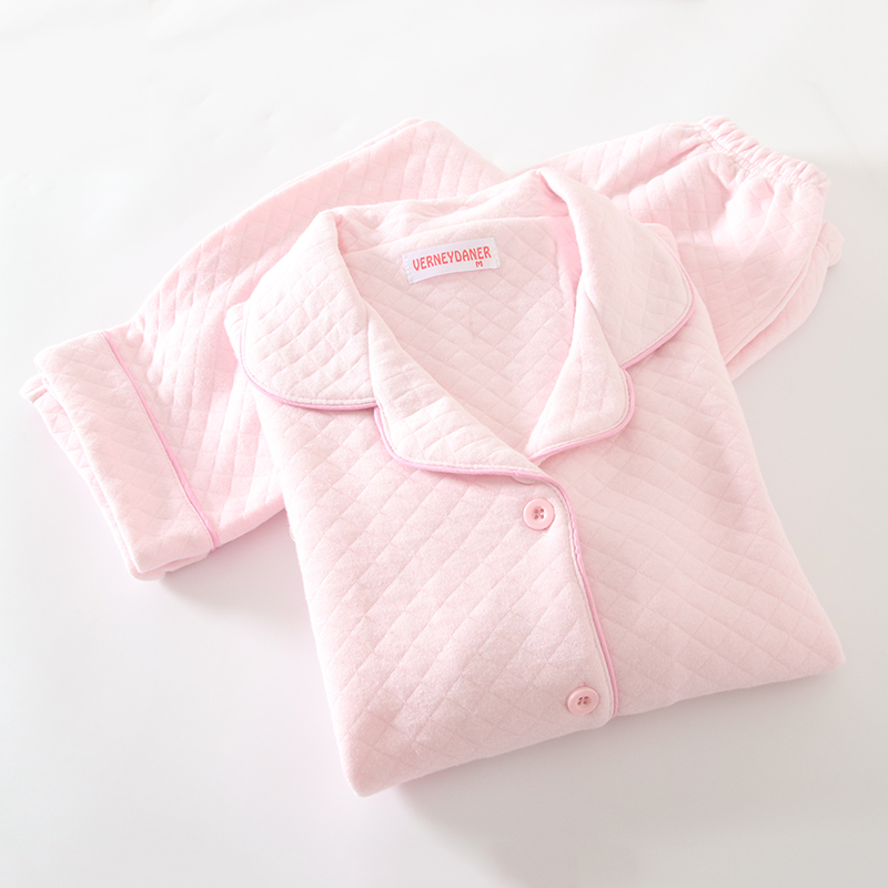 女简约纯色空气层家居服套装