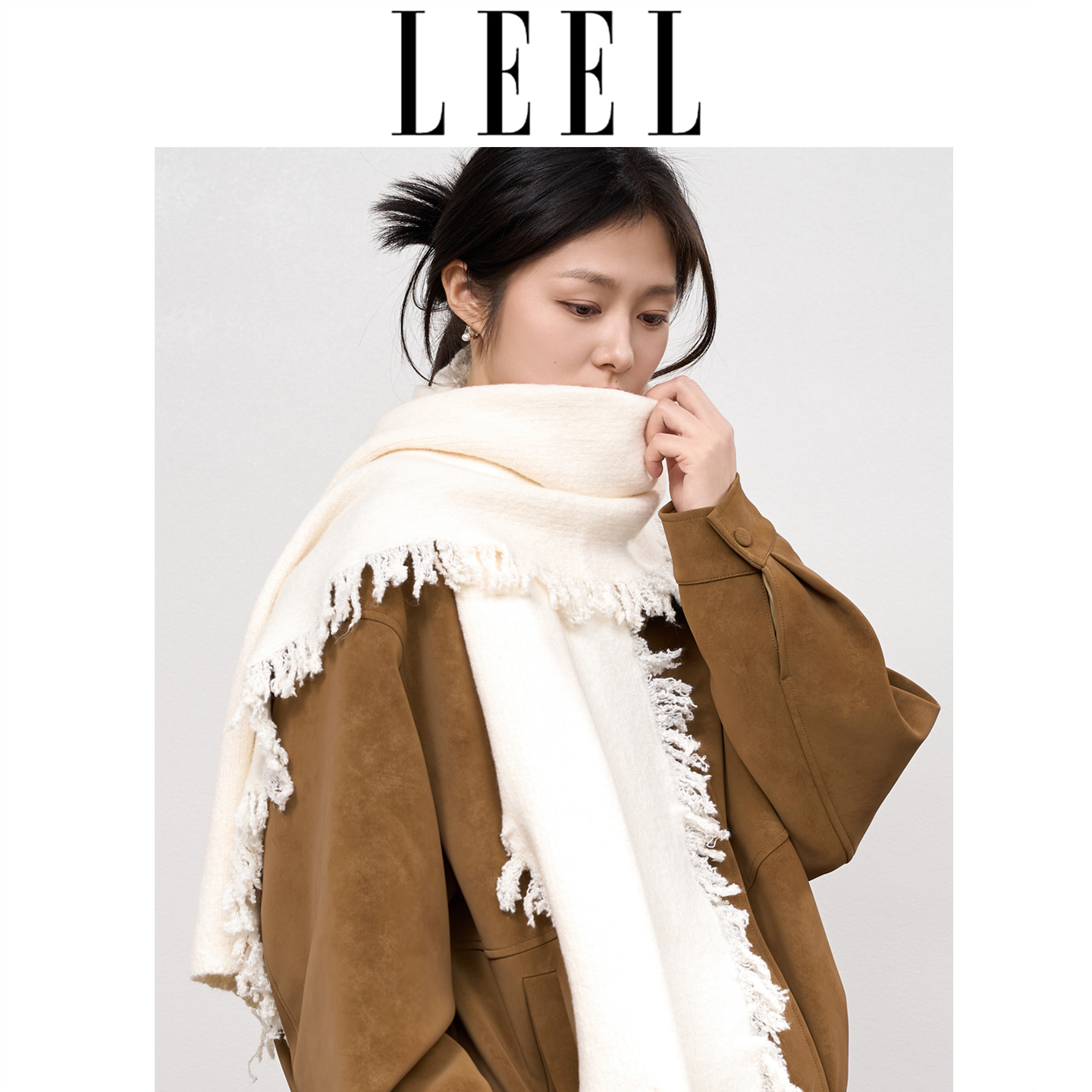 2025新款保暖白色韩系针织围脖