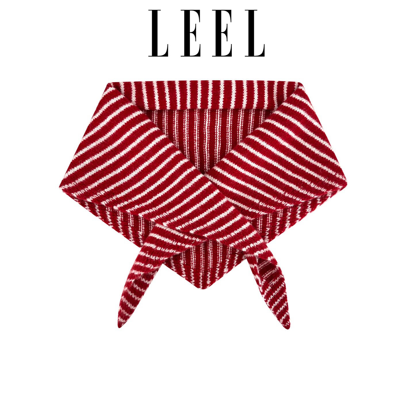 LEEL韩系慵懒风红色条纹三角领巾针织围巾女秋冬时尚百搭保暖披肩