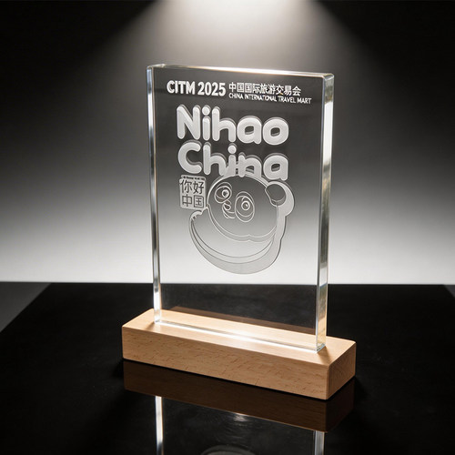 Nihao China 企业展会纪念水晶内雕摆件旅游行业活动纪念礼品定制