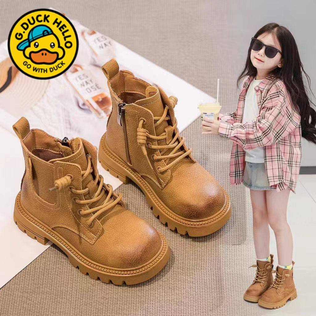 小黄鸭女童马丁靴2025秋冬季款新款男童靴子冬季加绒儿童鞋子短靴