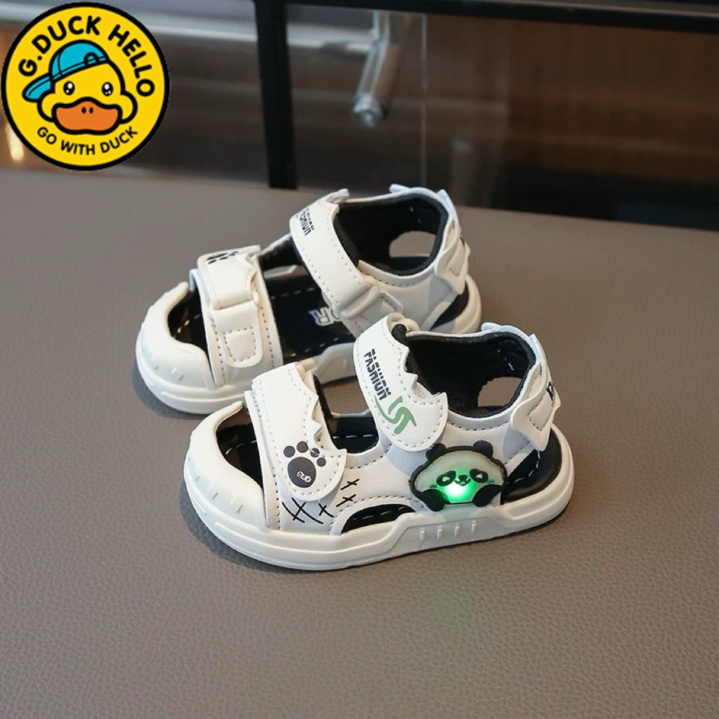 小黄鸭凉鞋男童夏0一1-3岁带灯包头鞋子防滑软底女童婴幼儿学步鞋