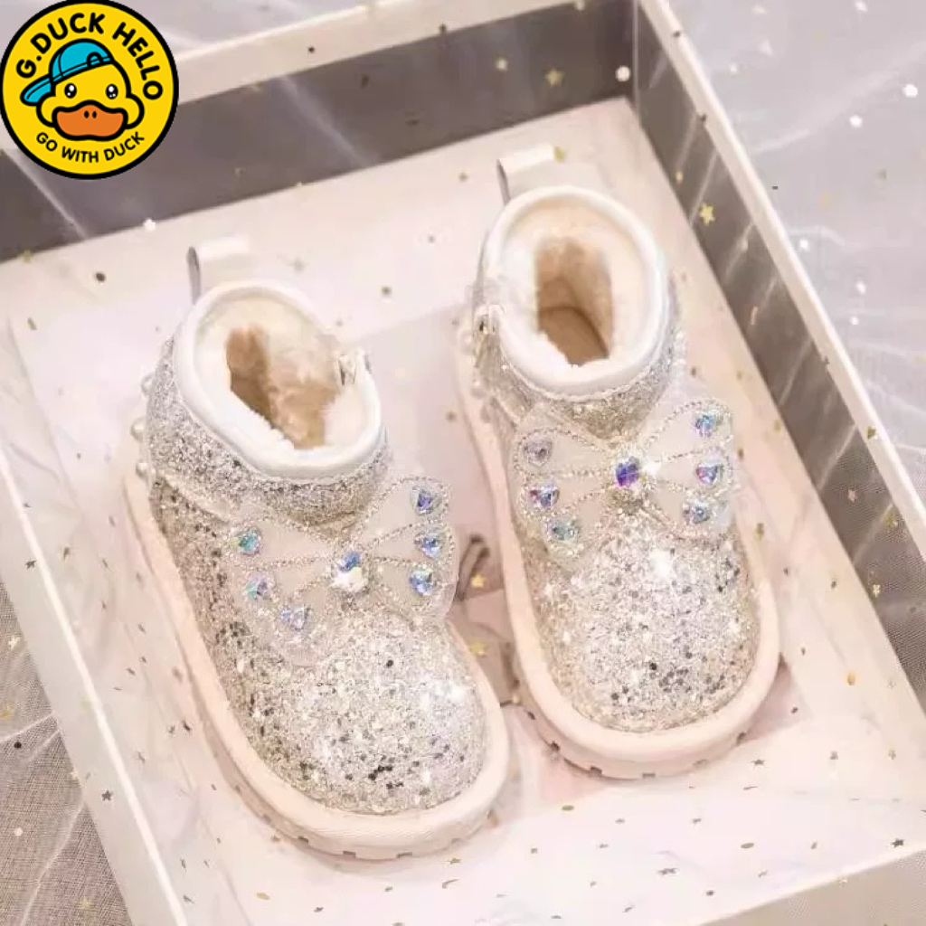 小黄鸭女童雪地靴儿童大棉鞋2025冬款保暖东北加绒加厚宝宝公主靴