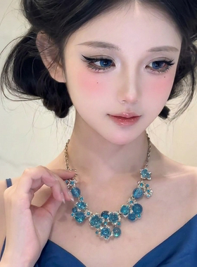 【深海盛宴】蓝色水晶项链2026新款高级感宴会礼服锁骨链配饰女