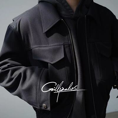 gillpalos短宽廓形翻毛皮夹克