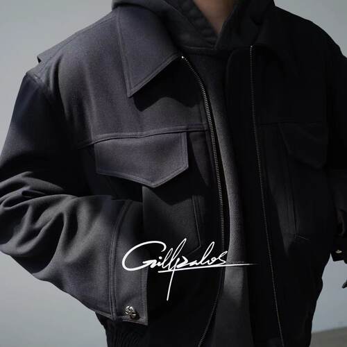 gillpalos短宽廓形翻毛皮夹克