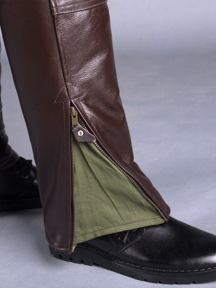 첫 번째 레이어 소 가죽 59 스타일 파일럿  가죽 가죽 바지 남성 가죽 바지 플러스 벨벳 두꺼운 느슨한 겨울 오토바이 바지