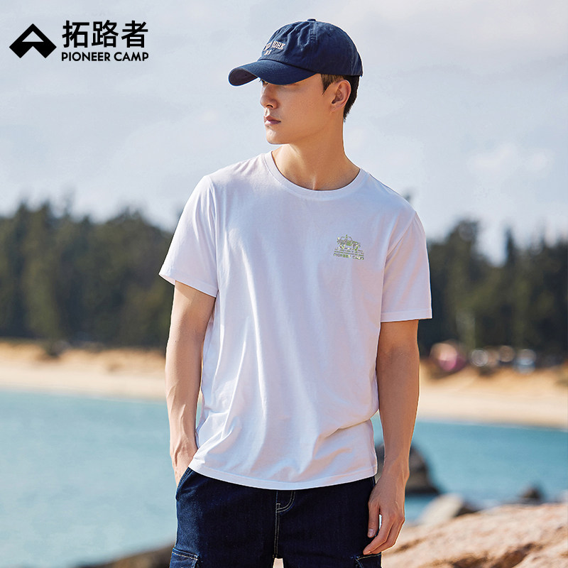 拓路者白色短t男生夏季短袖t恤衫2026新款印花圆领休闲半截袖上衣