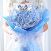 碎冰蓝99朵玫瑰永生花表白花束214情人节送男女朋友闺蜜生日礼物