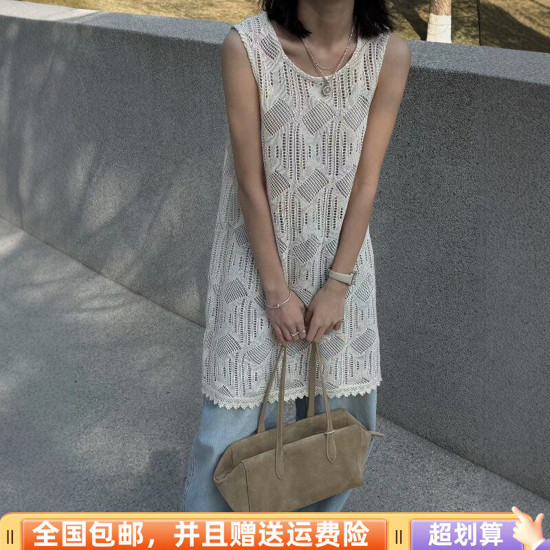 欧洲站2026春季新品休闲时尚百搭韩针织镂空背心长款吊带裙时尚女