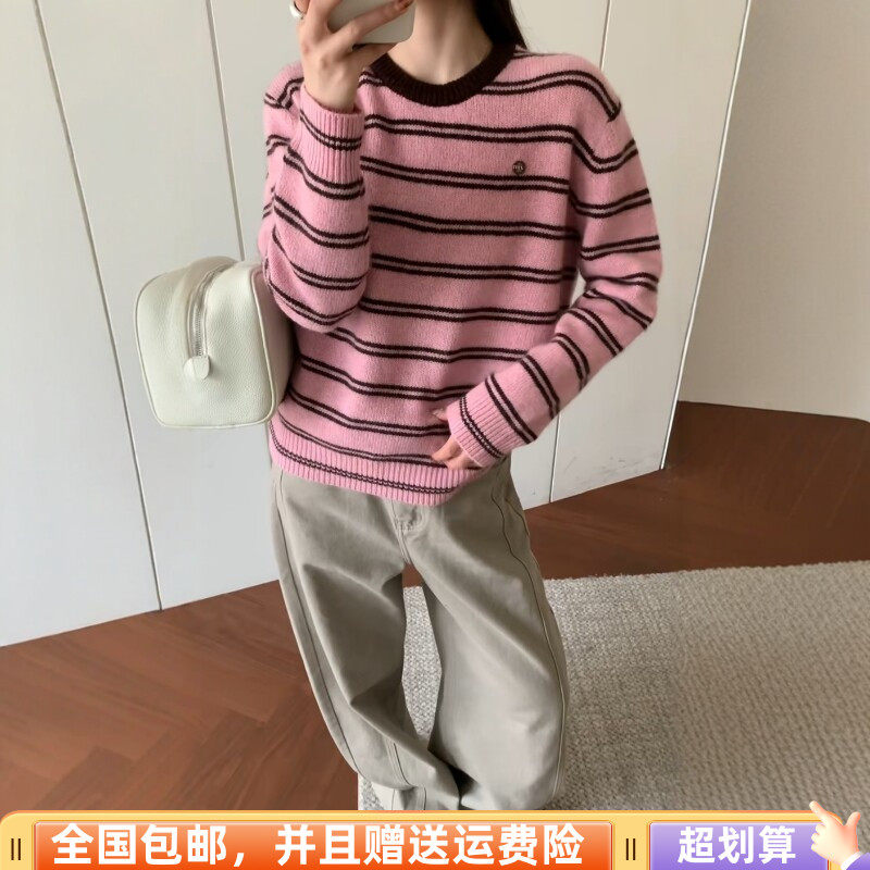 冬季韩版撞色条纹显瘦减龄女毛衣
